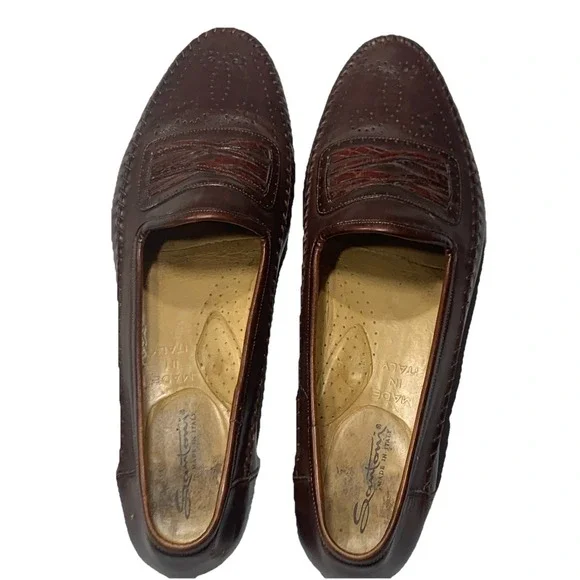 Santoni Loafer Men's 13D Brown Leather Mocassin Relaxed Slip On Italy Made Shoes